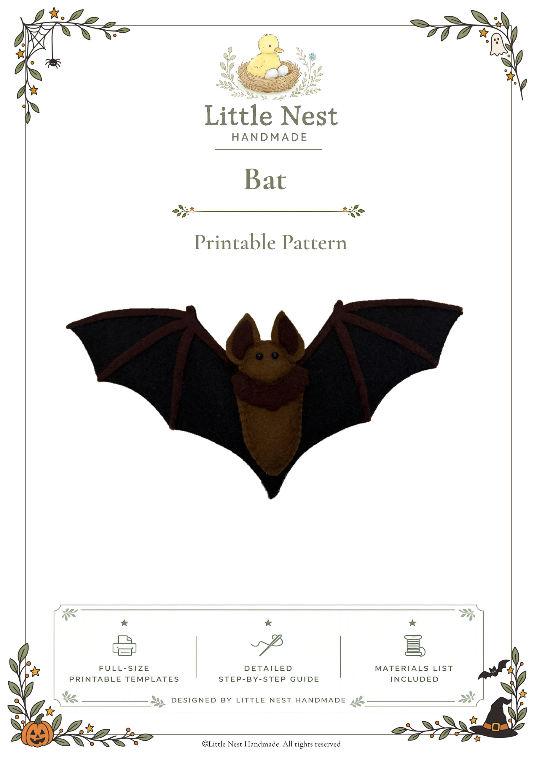 Halloween Bat Felt Sewing Pattern
